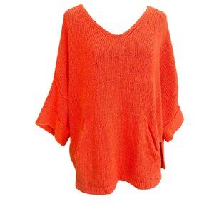 Free People Oversized Slouchy Textured Knit Sweater Tangerine Boho Y2K Casual